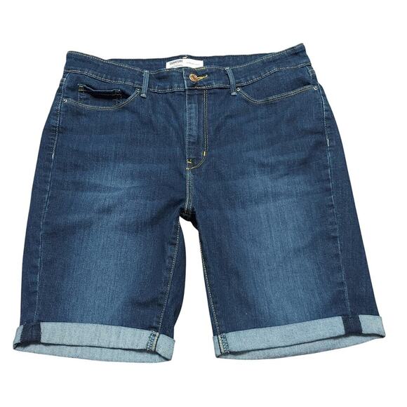 Signature Levi Strauss Women's Dark Wash High Rise Bermuda Denim Jean Shorts - Picture 1 of 5